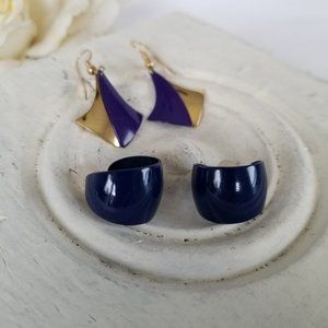 Blue & Gold Metal Earrings for Pierced Ears